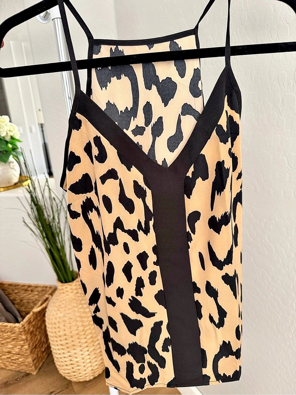 SHEIN Leopard Print Black Trim Cami Top Brown & Black Medium